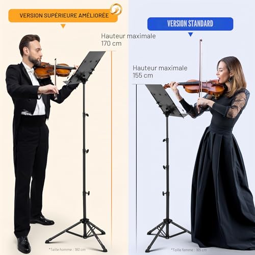 CAHAYA Pupitre Musique Pliable Surélevé Réglable 78-170 cm Stable – vue 2