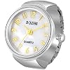 JewelryWe Finger Watch for Women - Stretchy Elastic Band Round Simple Dial Quartz Ring Watches for Daily and Office