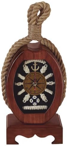Premium Nautical Wood Ship Pulley Clock Box, 14-inch, Sailors Knot Rope Numerals, Brown, Tabletop