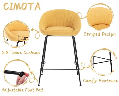 Cimota 26 Inch Counter Height Chairs Bar Stools Set Of 2 Modern Comfortable Counter Stool Island Chair With Back/Footrest For Kitchen/Home Bar/Pub/Dining Room, Yellow Terrycloth #TOP1