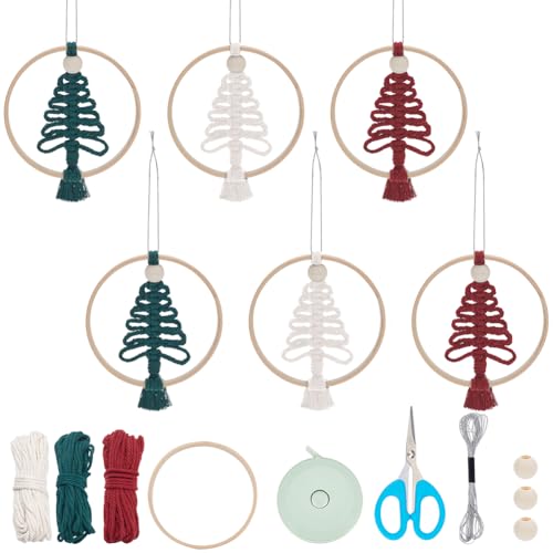 ACRNIGHEET 6 PCS Macrame Kit for Adults Beginners Boho Wall Hanging Decor for Christmas Tree with Instruction Handmade Xmas Tree Home Decoration Kit for Holiday Wall Hanging