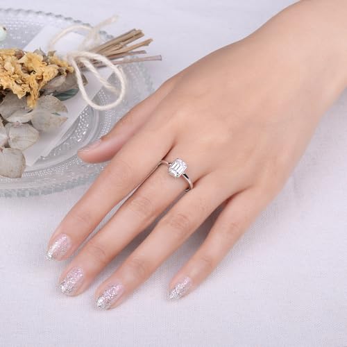 JewelryPalace Classic 1ct Emerald Cut Cubic Zirconia Solitaire Engagement Rings for Women, 14K White Gold Plated Promise Ring for Her, Simulated Diamond Wedding Rings 8.5 by JewelryPalace - Used condition - Image 4