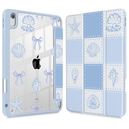 May Chen Case for iPad Air 13 Inch M4 2026, M3 2025, M2 2024, [Built-in Pencil Holder] Shockproof Cover with Clear Transparent Back Shell, Auto Sleep/Wake Cover, Blue Checkered