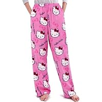 Pyjama Hose Damen Schlafanzughose Lang Flanell Pyjamas Hose mit taschen Schlafanzug Weich Kawaii Anime Bequeme Cartoon Casual Frauen Schlafhose Herbst-Winter Warm Weihnachten Halloween Homewear(M)