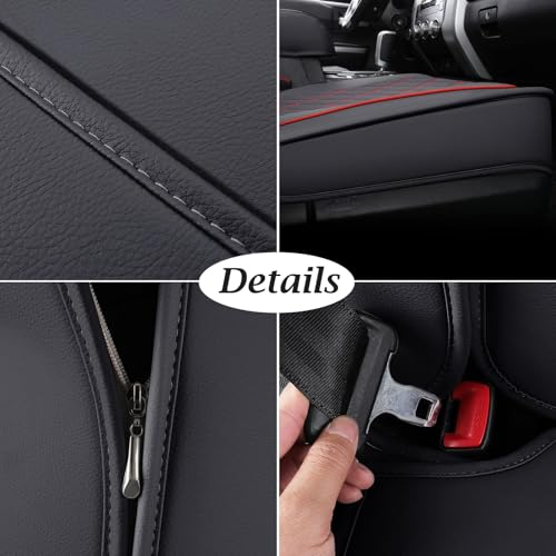 Image of Coverado Toyota Tundra Seat Covers, Leather Seat Covers Compatible with 2007-2021 Toyota Tundra Crew /Crewmax /Extended /Double Cab Automotive Seat Covers for Car Trucks (Front, Red)