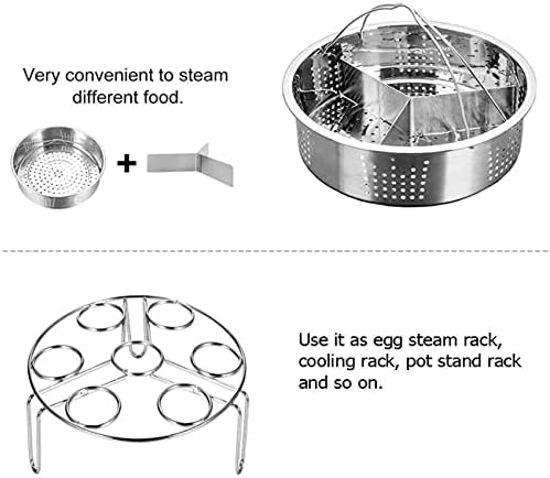 Gkhowiu 3Pcs/Set Pressure Cooker Accessories Steel Basket with Egg Steamer Rack, Divider for Kitchen