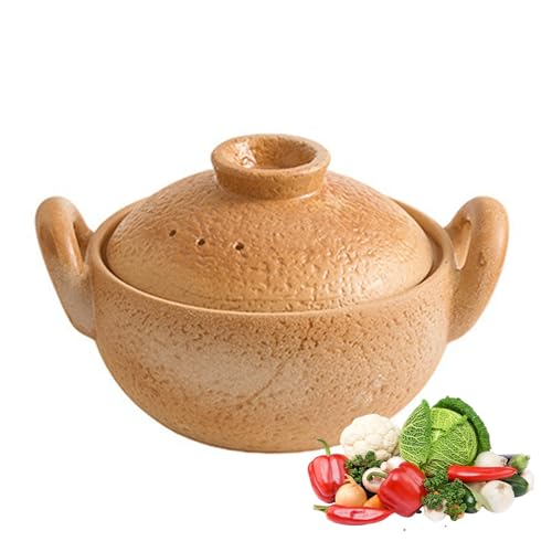 Cacerola de cerámica con tapa, olla caliente resistente al calor con asa para cocinar en la cocina y cocinar al vapor lento, perfecta para deliciosas comidas caseras