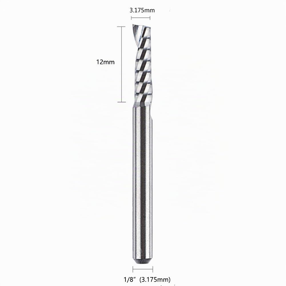 SpeTool 5 Stück Alu Fräser 3,175 mm (1/8") Schaft Einschneidiger CNC Fräser Holz VHM 12mm Schnittlänge Schaftfräser für Aluminium und Kunststoff