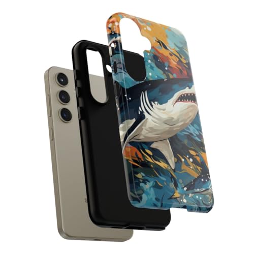 Coque Samsung S24 requin abstrait et vagues ocean rigide brillante