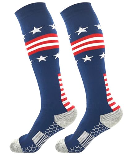 BUENWAZ American Flag Baseball Socks Stars Stripes Patriotic Knee High