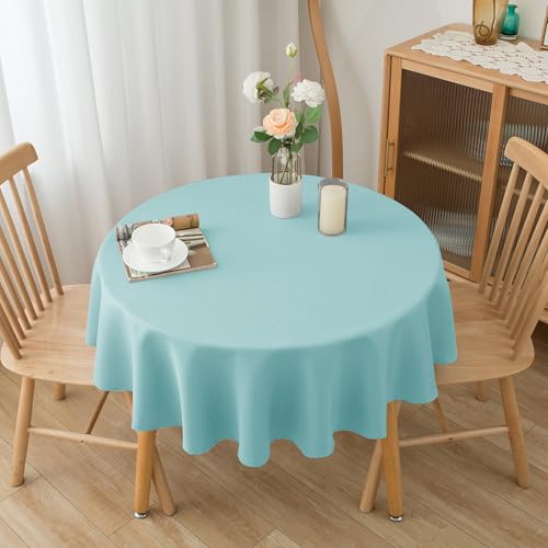 Biscaynebay Round Tablecloth 60 Inch-Auqa Blue Outdoor Fabric Table Cover-Small Circle Folding Table Cloths Linen Water Resistant for Kitchen Dining Picnic Patio Outdoor Party Restaurant Tables by Biscaynebay - Used condition - Image 7