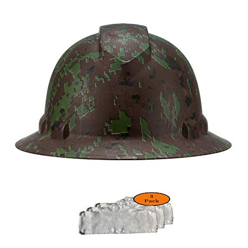 Full Brim Hard Hat, Hydrodipped Camo Design Safety Helmet 6pt + 3pk Beige Hard Hat Sweatband, by AcerPal