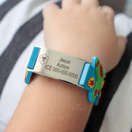 Custom Kids Medical Alert Bracelet For Emergency Contact Information, Personalized Medic Id Adjustable Wristband For Children, Boy & Girl Custom Engraved Allergy, Epilepsy, Autism, Diabetes Band #TOP6