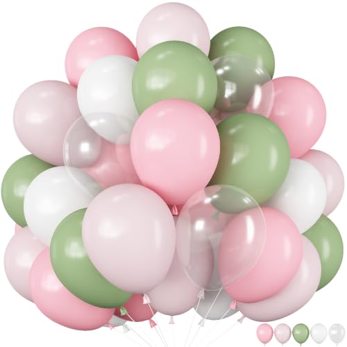 Sage Pink Green White Balloons Fairy Birthday Wildflower Decor Baby Shower