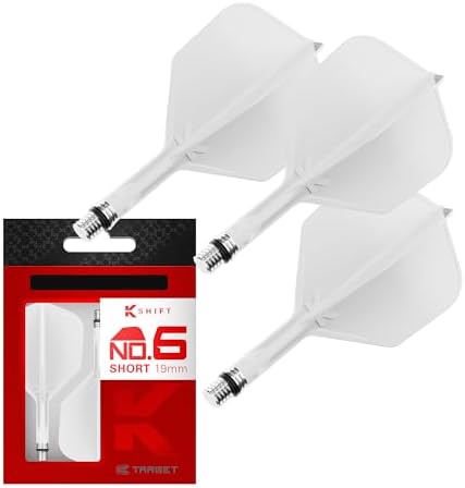 Target Darts K-Shift No.6 Integrated Flights & Shafts | K Shift No.6 Flight & Shaft System, Weiß/Transparent/Schwarz – K-Flex Short/Intermediate/Medium Shift Spin Base, professione