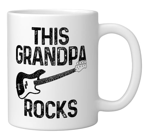 This Grandpa Rocks Bass Guitar Player Vintage Funny Bassist Ceramic Mug, White