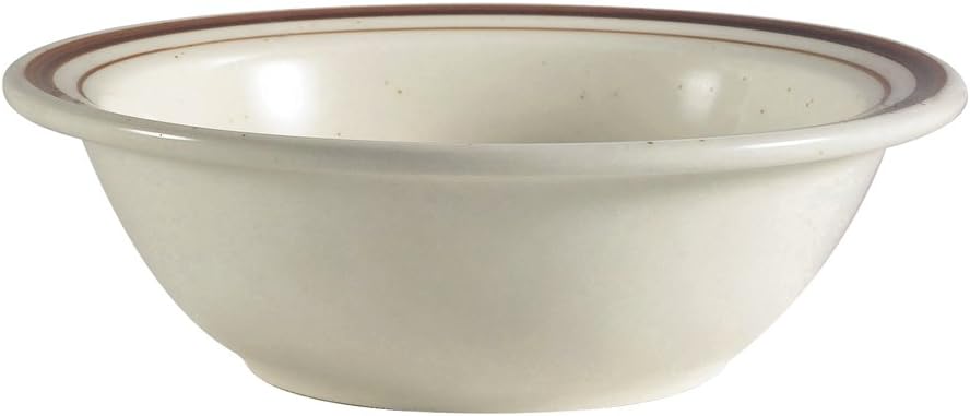 CAC China AZ-11 Arizona 4-3/4-Inch 5-Ounce Brown Rim Brown Speckled American White Stoneware Fruit Bowl, Box of 36