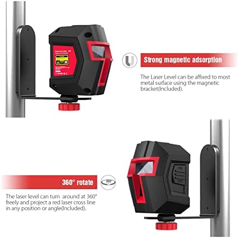 Laser Level, Dual Modules Red Laser Line Projector, Cross Red Laser Level Horizontal and Vertical Cross Line, Switchable and Rotatable 360° Self Levelling Laser Level with Magnetic Base, Dustproof