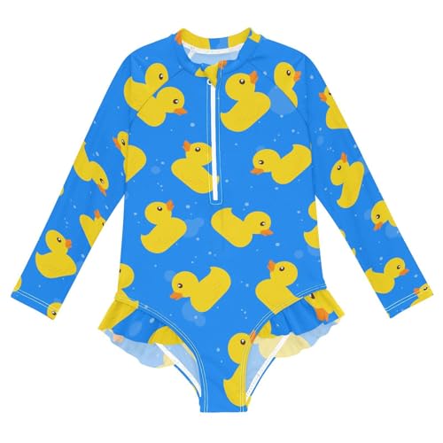 Image of One Piece Rash Guard Bathing Suit for Girls,Long Sleeve Swimsuit Quick Dry,Swimwear with Ruffle for Summer 3-12T