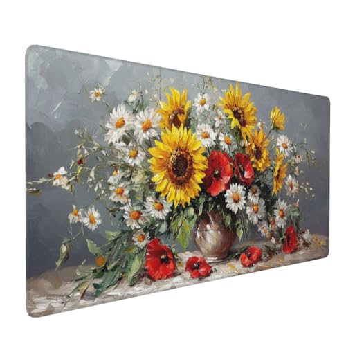 Wuleogxi Tapis de Souris XXL - 600 x 300 mm, Surface Lisse, Bords Cousus Anti-Effilochage, Base en Caoutchouc Antidérapante, Grand sous-Main de Bureau pour Clavier et Souris - [Fleur & Coloré] -L409 – vue 2