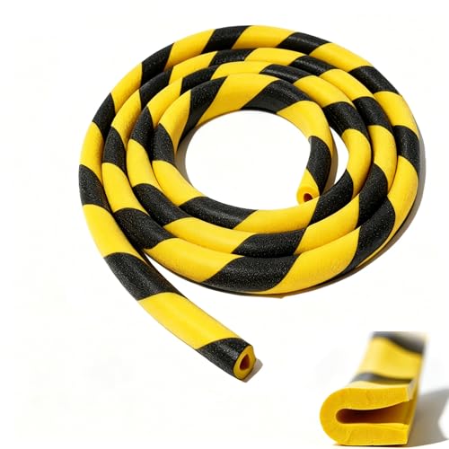 U-Shaped Edge Guard & Channel Protector 197in/500cm - Yellow Black Safety Foam Bumpers, Peel and Stick Industrial Wall Guard for I-Beam, Metal Edges, Warehouses & Factories