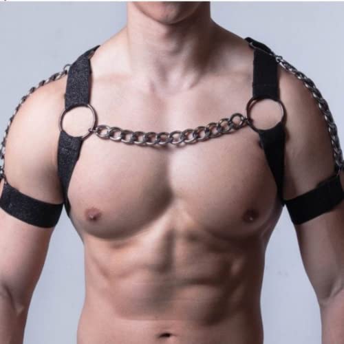 Arreio em Elástico Branco Arnês BDSM Peitoral Fetiche em Detalhes em Metal