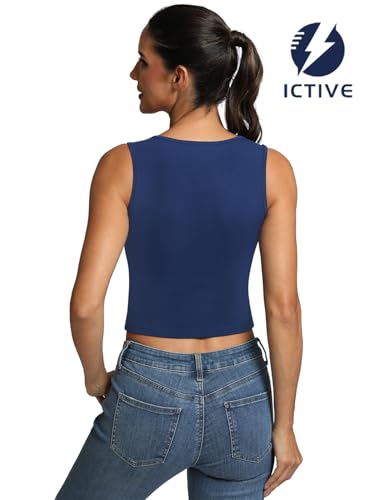 ICTIVE Women's Sleeveless Racerback Tank Top Crew Neck Slim Fit Workout Casual Basic Cami Shirts DarkBlue XL — view 2