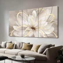 Kureful Gold Wall Art Pictures for Bedroom Flowers Wall Decor Floral Posters Art 3 Piece Wall Decorations Minimalist Decor for Walls 20"x 26"x 3