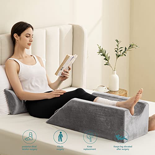 Ubbcare Leg Elevation Pillow For Leg/Knee Surgery Recovery, Memory Foam Leg Pillow With Velvet Washable Cover, Grey #TOP1