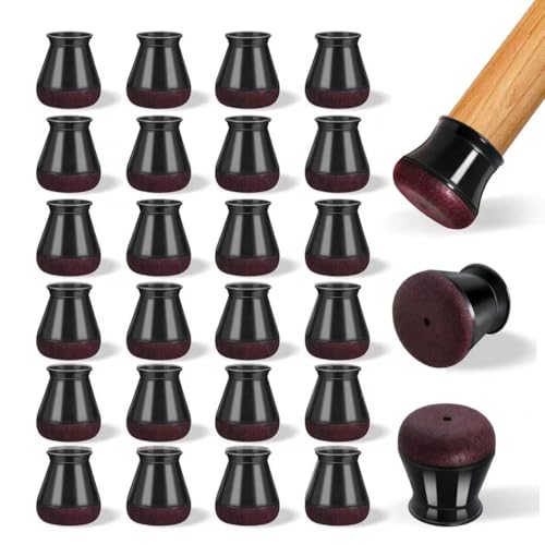 Stuhlbeinkappen 32 Stück – Silikon Stuhlbeinschoner Rund mit 360° Filzgleiter, Schutzkappen für Stuhlbeine, Kratzschutz für den Boden & Lärmminderung, geeignet für schräge Stuhlbeine (Ø 14–20 mm)