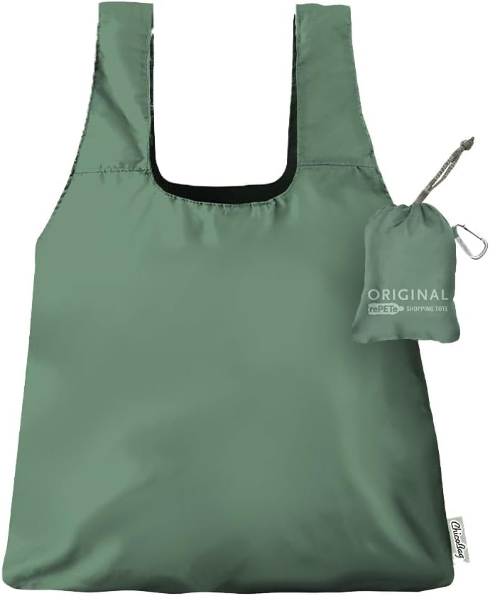 ChicoBag Original Reusable Tote with Carabiner Clip | Compact Reusable Grocery Bags | Recycled Materials | Assorted Colors (Pack of 4)