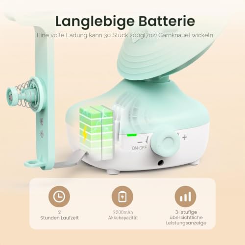 Etcokei Kabelloser elektrischer Garnwickler – Wiederaufladbar, automatisch, stufenlose Geschwindigkeit, Mintgrün – Bild 3