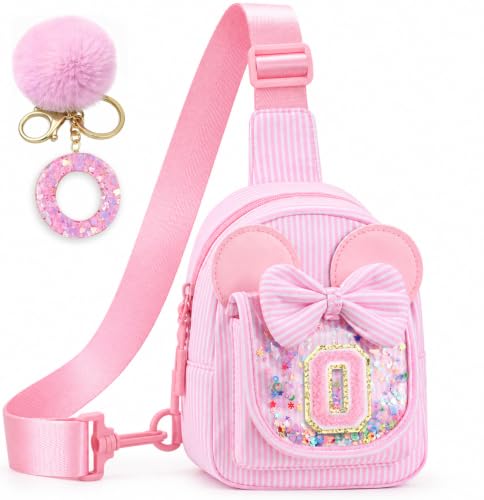 Girls Clear Sling Bags for Kids - Initial Girls Crossbody Bags Purse Girl Birthday Gifts for 3-12 Year Old Fanny Pack Belt Bag Pink O