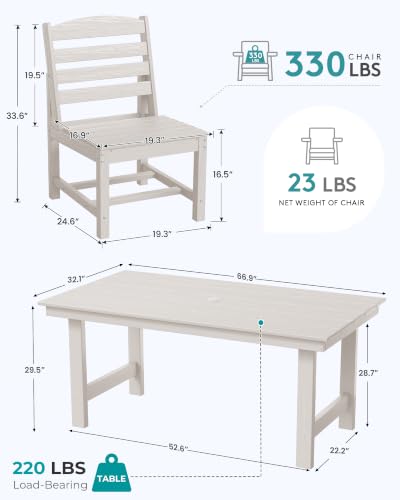Image of SERWALL Armless Outdoor Dining Chair Set of 2, All Weather Resistant,White