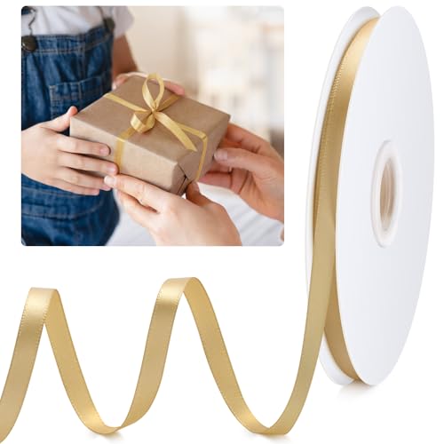 Gold Ribbon 1/4 50 Yards Fabric Satin Ribbon for Gift Wrapping Floral Flower Bows Bouquet Arrangement Crafts Hair for Every Holiday Presents Decorative Ribbons
