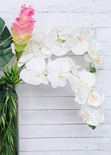 Meiliy 2Pcs 11 Heads White Artificial Phalaenopsis Flower Real Touch Butterfly Orchid Flower Latex Orchids For Home Decoration Wedding Centerpieces Decorative Artificial Flowers (With No Vase) #TOP4