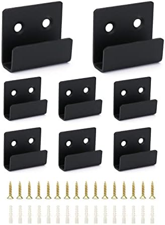 QWORK 8 Pack Ceramic Tile Display Bracket, Stainless Steel Heavy Duty Wall Hooks Mirror Hooks Glass Wood Sample Display Hooks with Screws, 11mm Inner Width, Black