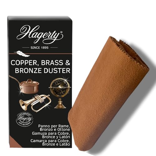 HAGERTY Copper Brass & Bronze Duster I Paño impregnado de pulir Cobre Bronce y latón I Protección antioxidante I Pule jarrones vajillas pasamanos o Piezas decoración Instrumentos Musicales 36x55cm