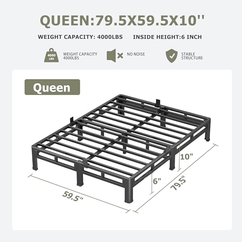 NKZ 10 Inch Queen Size Bed Frame, Metal Bed Frame & Box Spring 2 in 1 Platform with Round Corner Legs, 4000lbs Weight Capacity Reinforced Low Profile Metal Frame, Noise-Free, Easy Assembly by NKZ - Used condition - Image 2