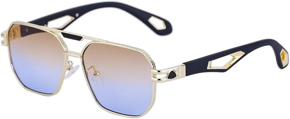 LVTFCO Punk Sunglasses Hollow Legs Men's Vintage Metal Double Beam Sunglasses Driving Fishing Glasses UV400