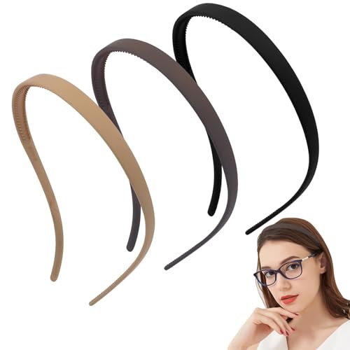 Photo de Lot de 3 bandeaux en zigzag - En plastique - Pour femmes et filles - Noir mat, sable et marron mat