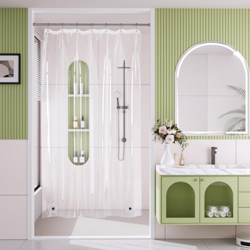 Image of AmazerBath Shower Curtain Liner Stall Waterproof, 47x64 Clear RV Shower Curtain Liner, Plastic Shower Liner for Bathroom, Lightweight PEVA Shower Curtain with 2 Magnets and 7 Rustproof Metal Grommets