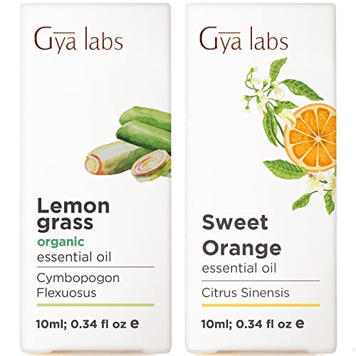 Organic Lemongrass Essential Oil For Diffuser & Orange Essential Oil For Diffuser Set - 100% Pure Therapeutic Grade Essential Oils Set - 2X0.34 Fl Oz - Gya Labs #TOP20
