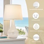 Fenmzee Ensemble de lampes de table de chevet 2 - Lampes modernes en céramique crème, lampe de chevet classique pour chambre, salon et bureau de table(Deux 3000K Ampoules comprises)