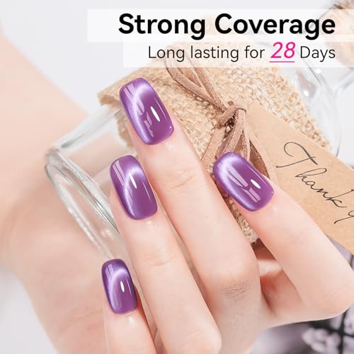 Bevimee Purple Cat Eye Gel Nail Polish, Magnetic Nail Polish Mirror Glass Smoothie Cateye UV Gel Polish Holographic for Nails Art Manicure DIY at Home — view 5