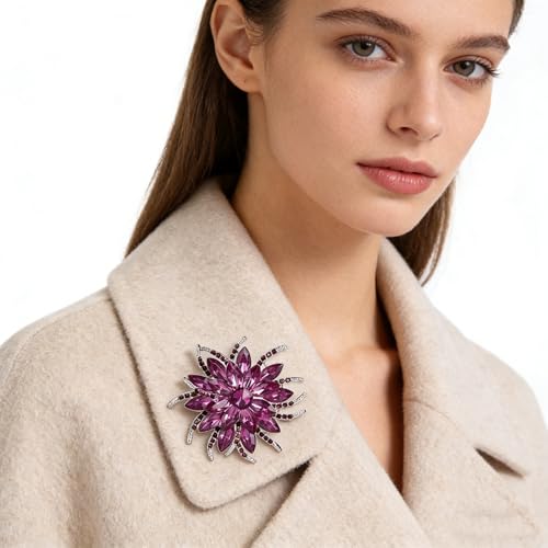 Image of Sparkling Crystal Flower Brooch Pins for Women Dainty Rhinestone Flower Shape Brooch Pin Suit Scarf Hats Decoration Wedding Jewelry