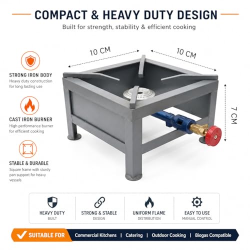 Image of COCS Single Bio Gas Stove (10x10x7 Inch), Heavy Duty Iron Body, Cast Iron Burner, Manual Ignition, Bio gas Stove (Biogas Compatible)