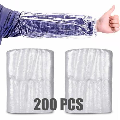 LISUNLI Capas de braço descartáveis 200 peças, PE impermeável, protetores de mangas transparentes pa