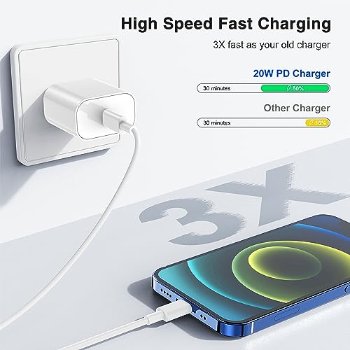 3 Pack QZIIW iPhone Charger,iPhone Fast Charger,[MFi Certified] iPhone Fast Adapter,USB C to Lightning Charging Cable 6 Feet,20W USB C Wall Charger with Compatible iPhone 14 13 12 11 Pro Max,iPad