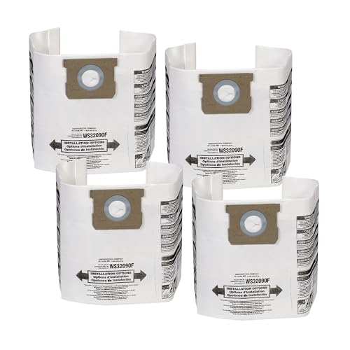 WORKSHOP Wet/Dry Vacs Filter Bags WS32090F2 Fine Dust Collection Shop Vacuum Bag (4 Dust Bags), Bag Filter Contains Debris for WORKSHOP 5-Gallon to 9-Gallon Wet Dry Shop Vacuum Cleaners